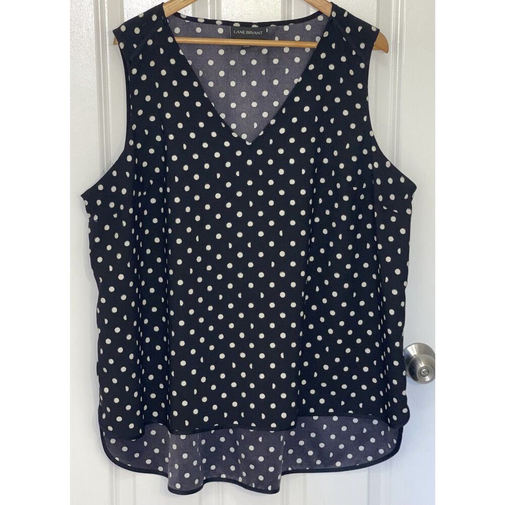 Lane Bryant Women’s Sleeveless Blouse Black & White Polka Dot Top Size 20 Hi-low